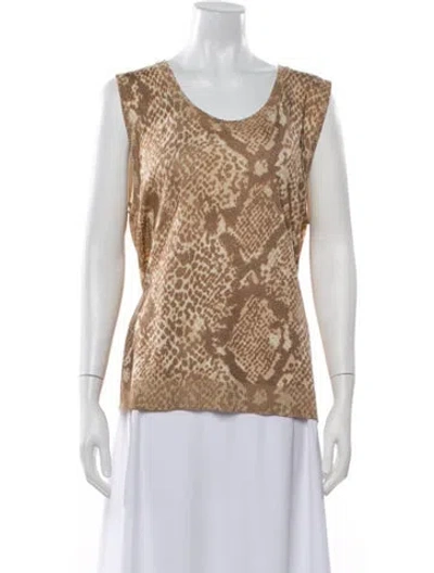 Pre-owned Escada Virgin Wool Animal Print Top In Orange