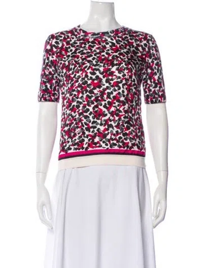 Pre-owned Escada Virgin Wool Animal Print Top In White