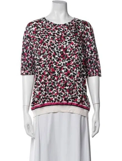 Pre-owned Escada Virgin Wool Animal Print Top In White