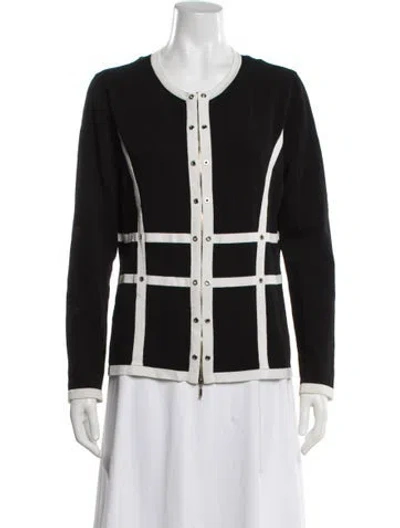 Pre-owned Escada Virgin Wool Colorblock Pattern Jacket In Black
