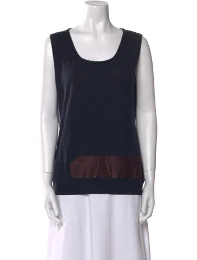 Pre-owned Escada Virgin Wool Colorblock Pattern Top In Blue