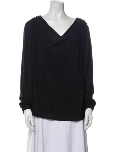 Pre-owned Escada Virgin Wool Cowl Neck Blouse In Black
