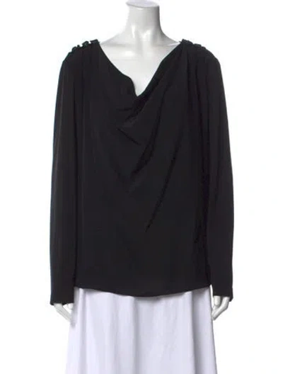 Pre-owned Escada Virgin Wool Cowl Neck Blouse In Black