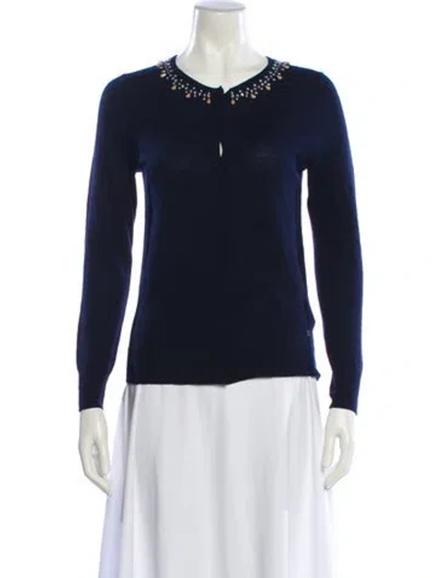 Pre-owned Escada Virgin Wool Crew Neck Sweater In Blue