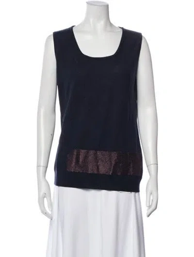 Pre-owned Escada Virgin Wool Crew Neck Top In Blue