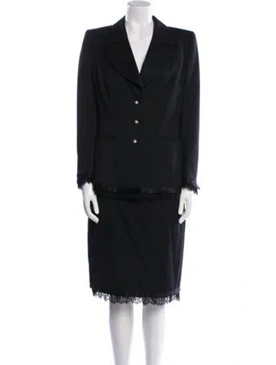 Pre-owned Escada Virgin Wool Crystal Embellishments Skirt Suit In Black