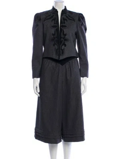 Pre-owned Escada Virgin Wool Embroidered Accent Pantsuit In Gray