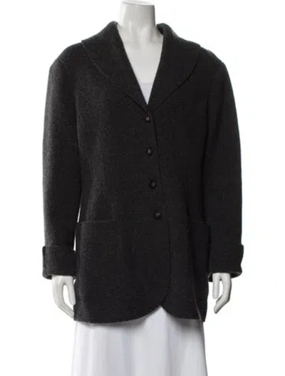Pre-owned Escada Virgin Wool Faux Fur Coat In Gray