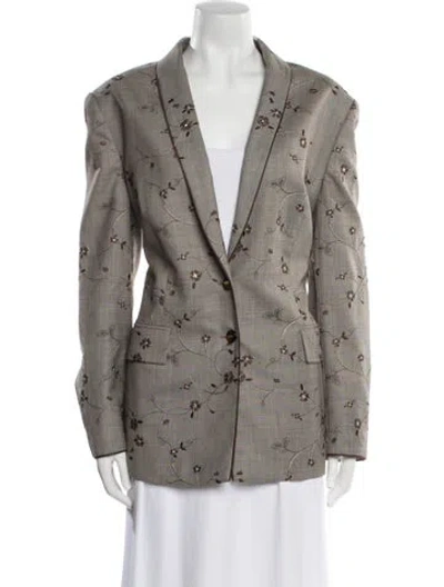 Pre-owned Escada Virgin Wool Floral Print Blazer In Gray