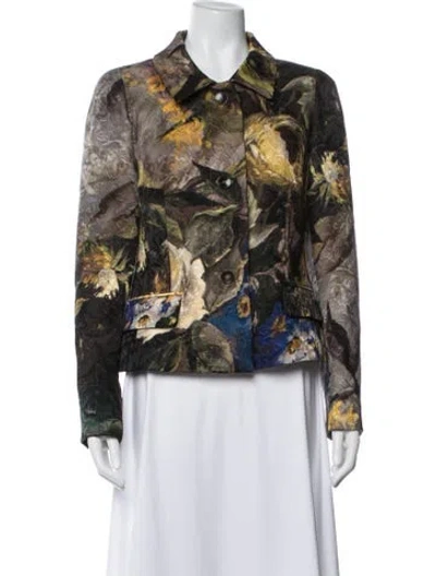 Pre-owned Escada Virgin Wool Floral Print Blazer In Multicolor
