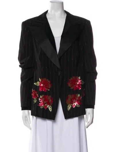 Pre-owned Escada Virgin Wool Floral Print Blazer W/ Tags In Black