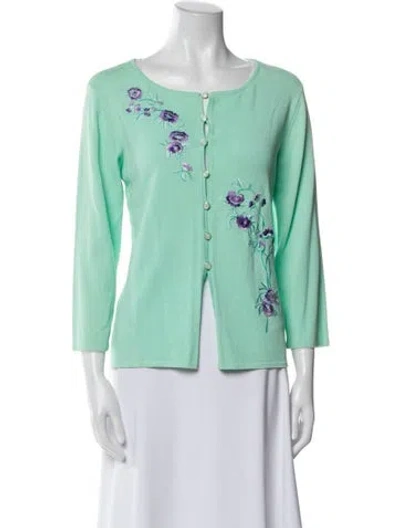 Pre-owned Escada Virgin Wool Floral Print Jacket In Blue