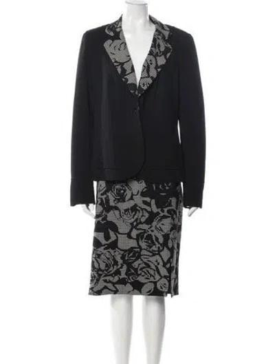 Pre-owned Escada Virgin Wool Floral Print Skirt Suit In Black