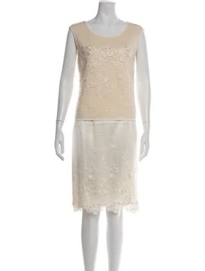 Pre-owned Escada Virgin Wool Floral Print Skirt Suit In Neutrals