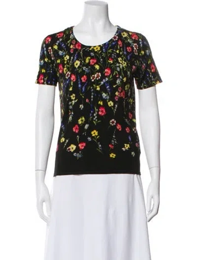 Pre-owned Escada Virgin Wool Floral Print Sweater In Black