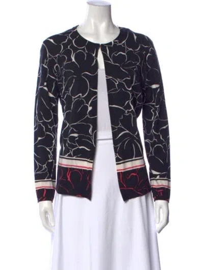 Pre-owned Escada Virgin Wool Floral Print Sweater In Black