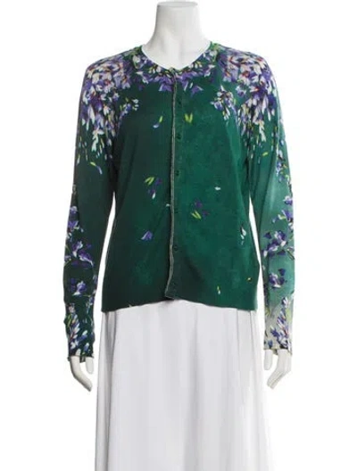 Pre-owned Escada Virgin Wool Floral Print Sweater In Blue