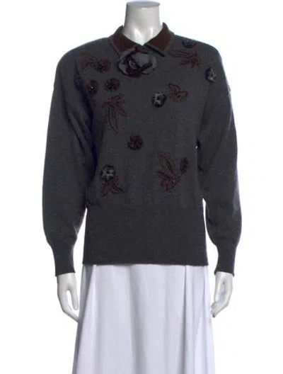 Pre-owned Escada Virgin Wool Floral Print Sweater In Blue