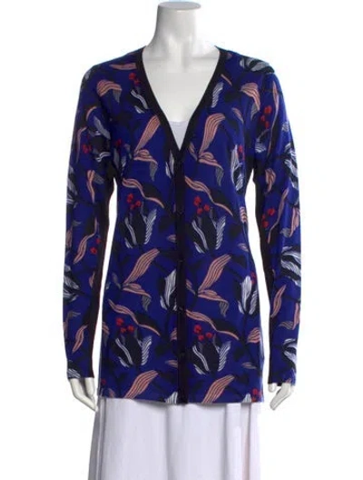 Pre-owned Escada Virgin Wool Floral Print Sweater In Blue/neutrals