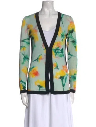 Pre-owned Escada Virgin Wool Floral Print Sweater In Green