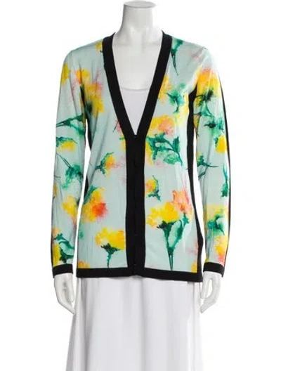 Pre-owned Escada Virgin Wool Floral Print Sweater In Green