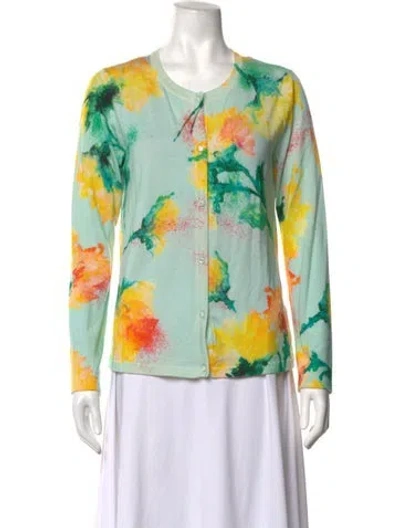 Pre-owned Escada Virgin Wool Floral Print Sweater In Green