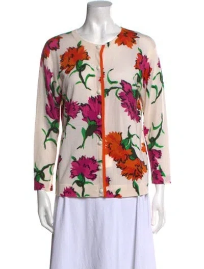 Pre-owned Escada Virgin Wool Floral Print Sweater In Neutral