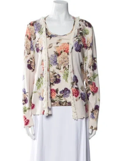 Pre-owned Escada Virgin Wool Floral Print Sweater In Neutral