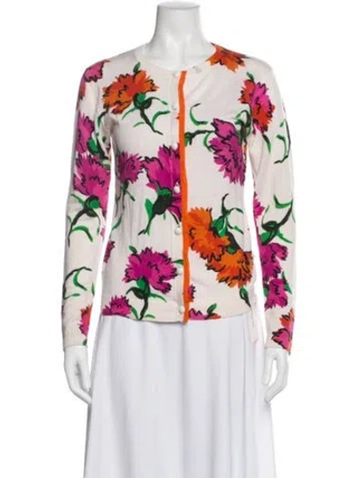 Pre-owned Escada Virgin Wool Floral Print Sweater In Neutral