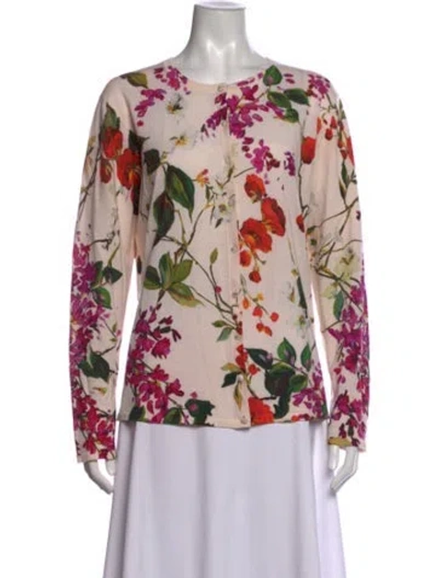 Pre-owned Escada Virgin Wool Floral Print Sweater In Neutrals