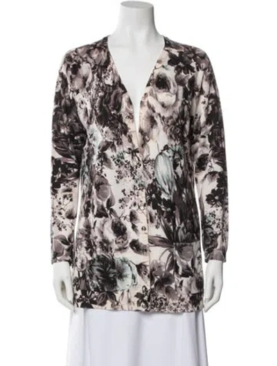 Pre-owned Escada Virgin Wool Floral Print Sweater In White