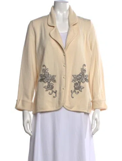 Pre-owned Escada Virgin Wool Floral Print Sweater In White