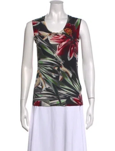 Pre-owned Escada Virgin Wool Floral Print Sweater In White