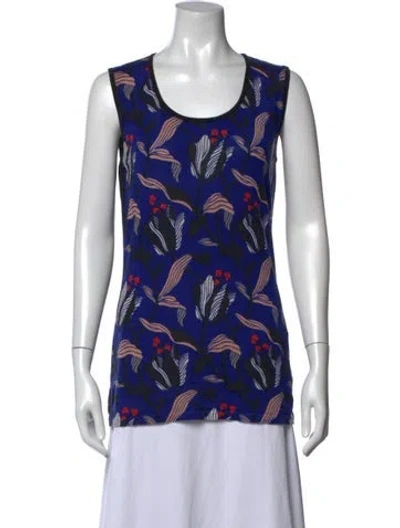 Pre-owned Escada Virgin Wool Floral Print Top In Blue
