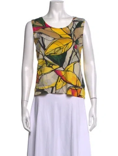 Pre-owned Escada Virgin Wool Floral Print Top In Multicolor