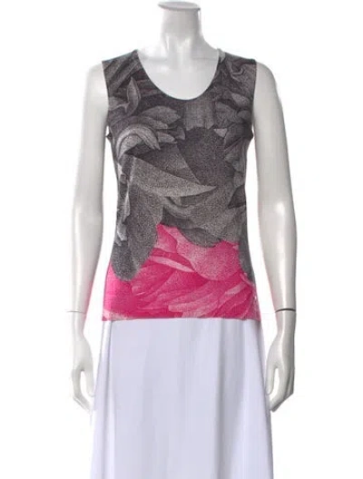 Pre-owned Escada Virgin Wool Floral Print Top In Neutrals