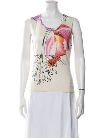 Pre-owned Escada Virgin Wool Floral Print Top In Neutrals