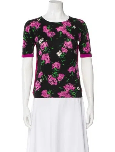 Pre-owned Escada Virgin Wool Floral Print T-shirt In Multi