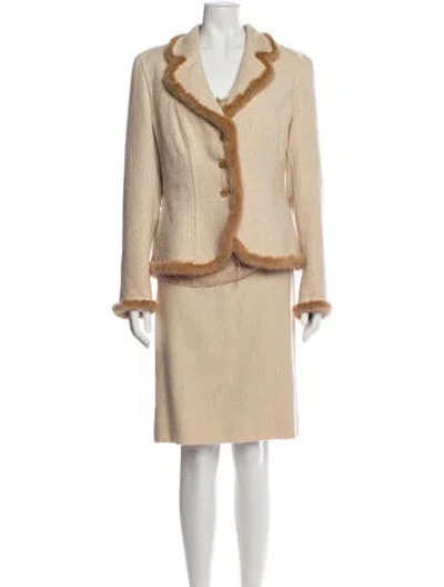 Pre-owned Escada Virgin Wool Fur Trim Skirt Suit In Neutral