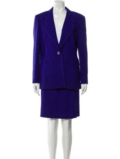 Pre-owned Escada Virgin Wool Glitter Accents Skirt Set W/ Tags In Blue