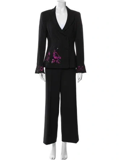 Pre-owned Escada Virgin Wool Graphic Print Pantsuit In Black