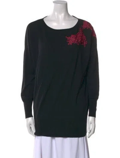 Pre-owned Escada Virgin Wool Graphic Print Sweater In Black