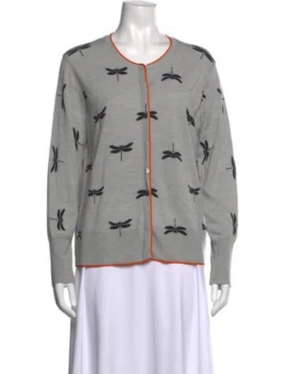 Pre-owned Escada Virgin Wool Graphic Print Sweater In Gray
