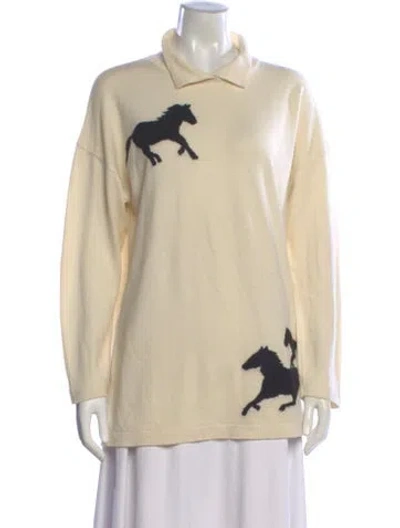 Pre-owned Escada Virgin Wool Graphic Print Sweater In Neutral