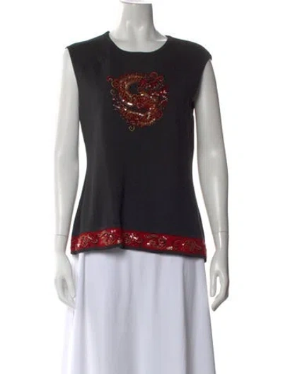 Pre-owned Escada Virgin Wool Graphic Print Top In Black