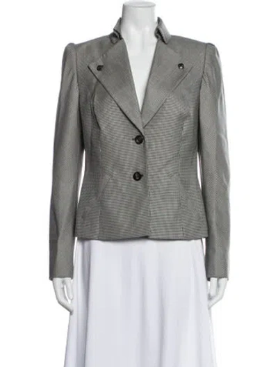 Pre-owned Escada Virgin Wool Houndstooth Print Blazer In Black