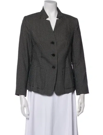 Pre-owned Escada Virgin Wool Houndstooth Print Blazer In Black