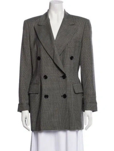 Pre-owned Escada Virgin Wool Houndstooth Print Blazer In Gray