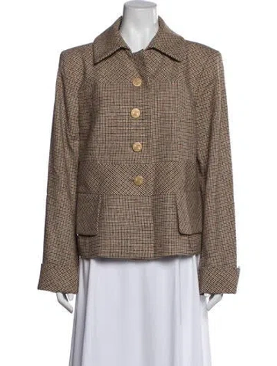 Pre-owned Escada Virgin Wool Houndstooth Print Blazer In Neutral