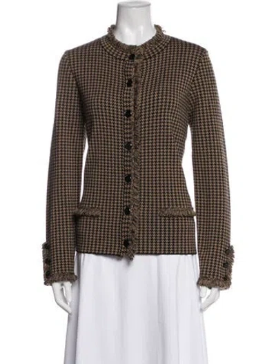 Pre-owned Escada Virgin Wool Houndstooth Print Blazer In Neutrals
